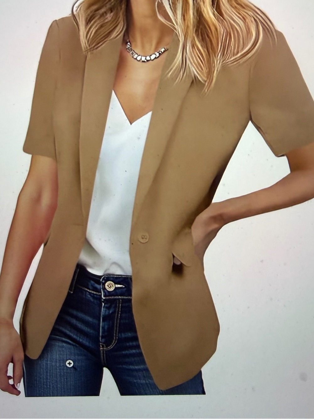 Women’s Short Sleeve Blazer Jacket - Khaki- NWT- Size- XL